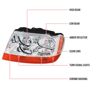 Spec D Crystal Headlights (Chrome, Version 2): Jeep Grand Cherokee 1999 - 2004