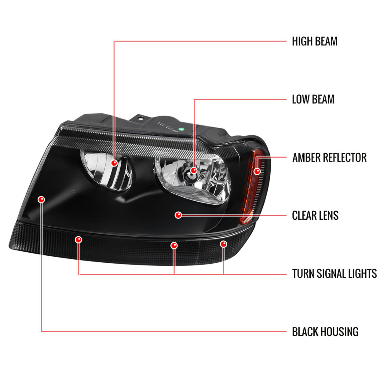 Spec D Crystal Headlights (Black): Jeep Grand Cherokee 1999 - 2004