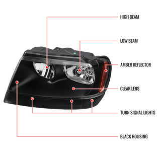 Spec D Crystal Headlights (Black): Jeep Grand Cherokee 1999 - 2004