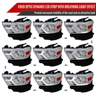 Spec D Animated LED Bar Headlights Chrome Clear Lens: Ram 1500 2019-2024 w/ Factory Halogen