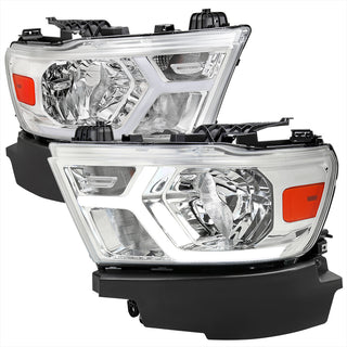 Spec D Animated LED Bar Headlights Chrome Clear Lens: Ram 1500 2019-2024 w/ Factory Halogen