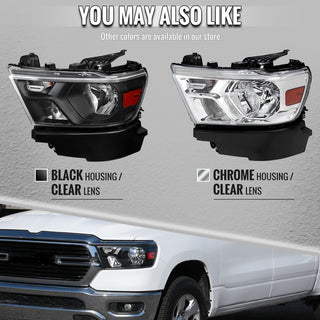 Spec D Factory Style Crystal Headlight Chrome Housing (DRIVER): Ram 1500 2019-2024 3.6L/5.7L