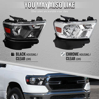 Spec D Factory Style Crystal Headlight Passenger Side: Ram 1500 2019-2024 w/ Chrome Housing