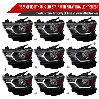 Spec D Animated LED Bar Headlights Clear Lens Matte Black: Ram 1500 2019-2024 w/ Factory Halogen