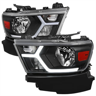Spec D Animated LED Bar Headlights Clear Lens Matte Black: Ram 1500 2019-2024 w/ Factory Halogen