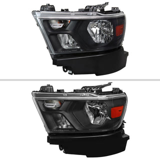 Spec D Factory Style Crystal Headlight Black Housing (DRIVER): Ram 1500 2019-2024 3.6L/5.7L