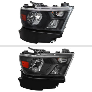 Spec D Factory Style Crystal Headlight Black Housing (PASSENGER): Ram 1500 2019-2024 3.6L/5.7L