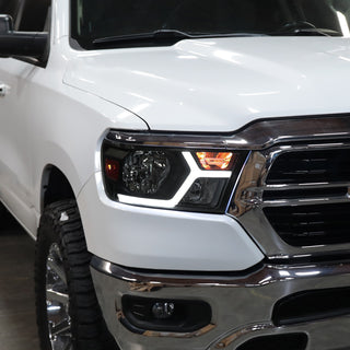 Spec D Animated LED Bar Headlights Matte Black: Ram 1500 2019-2024 w/ Factory Halogen
