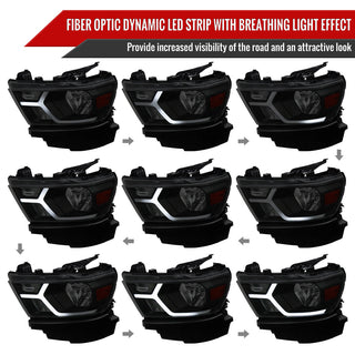 Spec D Animated LED Bar Headlights Matte Black: Ram 1500 2019-2024 w/ Factory Halogen