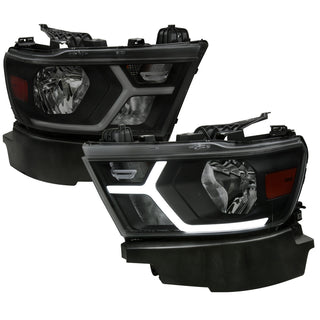 Spec D Animated LED Bar Headlights Matte Black: Ram 1500 2019-2024 w/ Factory Halogen