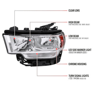 Spec D Factory Style Crystal Headlight Chrome Housing (DRIVER): Ram 2500/3500 2019-2024
