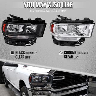 Spec D Factory Style Crystal Headlight Black Housing (PASSENGER): Ram 2500/3500 2019-2024