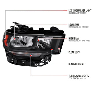 Spec D Factory Style Crystal Headlight Black Housing (PASSENGER): Ram 2500/3500 2019-2024