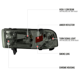 Spec D Crystal Headlights (Smoke): Dodge Ram 1994 - 2002