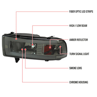 Spec D OEM Style Headlights w/ LED Bar (Smoke): Dodge Ram 1994 - 2002
