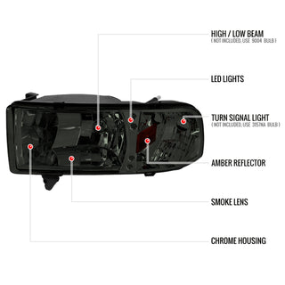 Spec D Crystal LED Headlights (Smoke): Dodge Ram 1994 - 2002