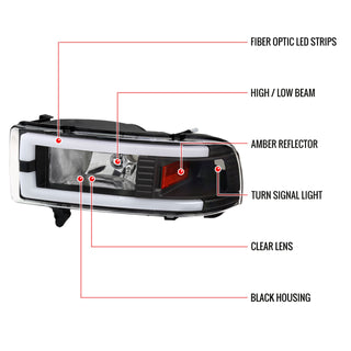 Spec D OEM Style Headlights w/ LED Bar (Black): Dodge Ram 1994 - 2002