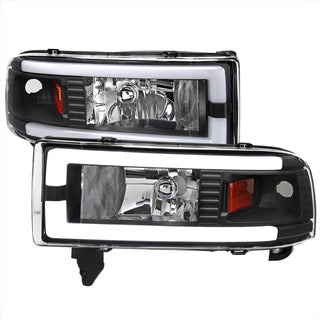 Spec D OEM Style Headlights w/ LED Bar (Black): Dodge Ram 1994 - 2002