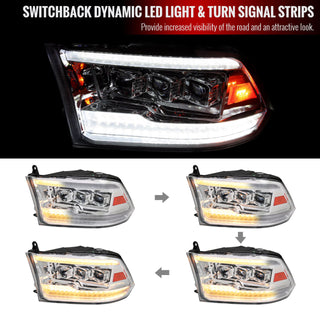 Spec D LED Headlights (Chrome w/ LED Sequential Signal): Dodge Ram 2009 - 2018