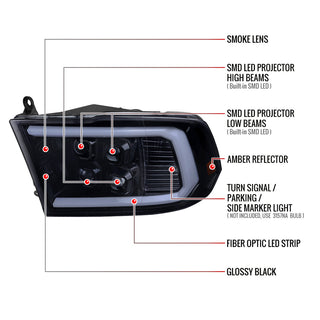Spec D LED Bar Sequential Turn Signal Projector Headlights (Glossy Black): Dodge RAM 1500 / RAM 2500 / RAM 3500 2009-2024