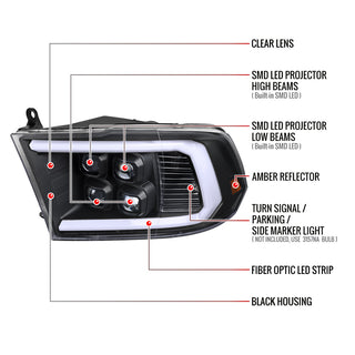Spec D LED Bar Sequential Turn Signal Projector Headlights (Matte Black): Dodge RAM 1500 / RAM 2500 / RAM 3500 2009-2024