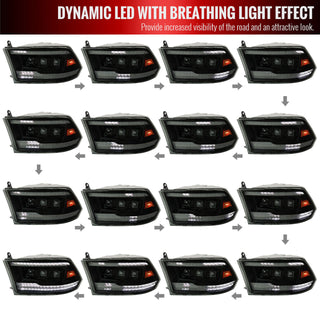 Spec D LED Headlights (Black w/ LED Sequential Signal): Dodge Ram 2009 - 2018