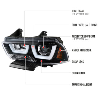 Spec D U-Shape Halo Projector Halo Headlights (Black): Dodge Charger 2011 - 2014