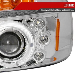 Spec D Projector Halo Headlights (Chrome): Dodge Dakota & Durango 1997 - 2004