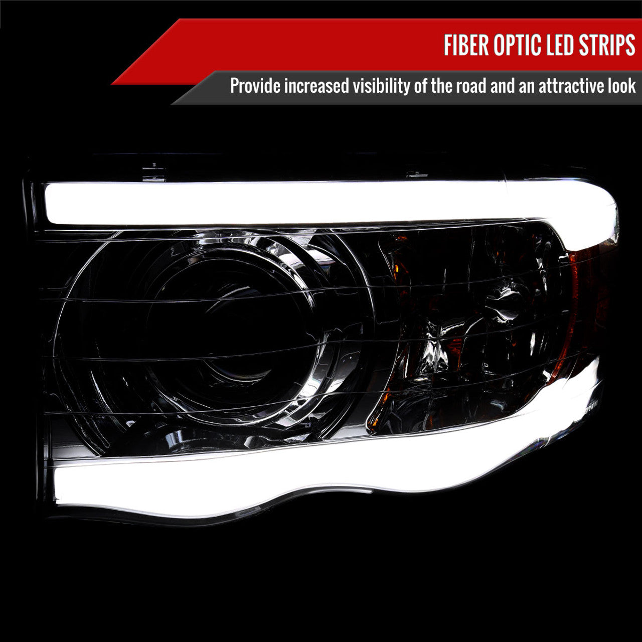 Spec D Projector Halo Headlights w/ LED Bar (Smoke): Dodge Ram 2002 - 2005