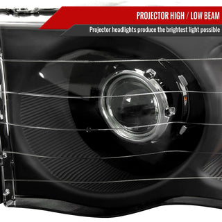 Spec D Projector Halo Headlights (Black): Dodge Ram 2002 - 2005
