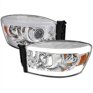 Spec D Projector Halo Headlights w/ LED Bar (Chrome): Dodge Ram 2006 - 2008