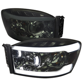 Spec D Projector Halo Quad Headlights w/ LED Bar (Smoke): Dodge Ram 2006 - 2008