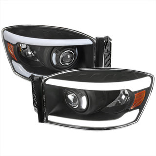 Spec D Projector Halo Headlights w/ LED Bar (Black): Dodge Ram 2006 - 2008