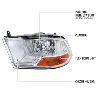 Spec D Projector Halo Headlights (Chrome): Dodge Ram 2009 - 2018