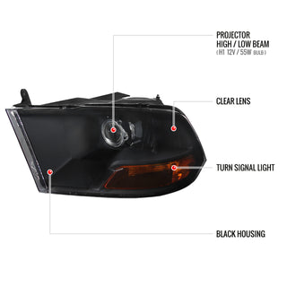 Spec D Projector Halo Headlights (Black): Dodge Ram 2009 - 2018