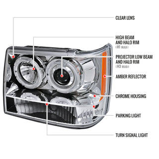 Spec D Projector Halo Headlights (Chrome): Jeep Grand Cherokee 1993 - 1996