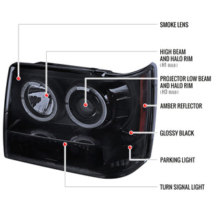Spec D Projector Halo Headlights (Smoke): Jeep Grand Cherokee 1993 - 1996