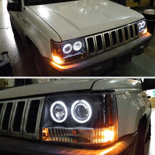 Spec D Projector Halo Headlights (Black): Jeep Grand Cherokee 1993 - 1996