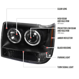 Spec D Projector Halo Headlights (Black): Jeep Grand Cherokee 1993 - 1996