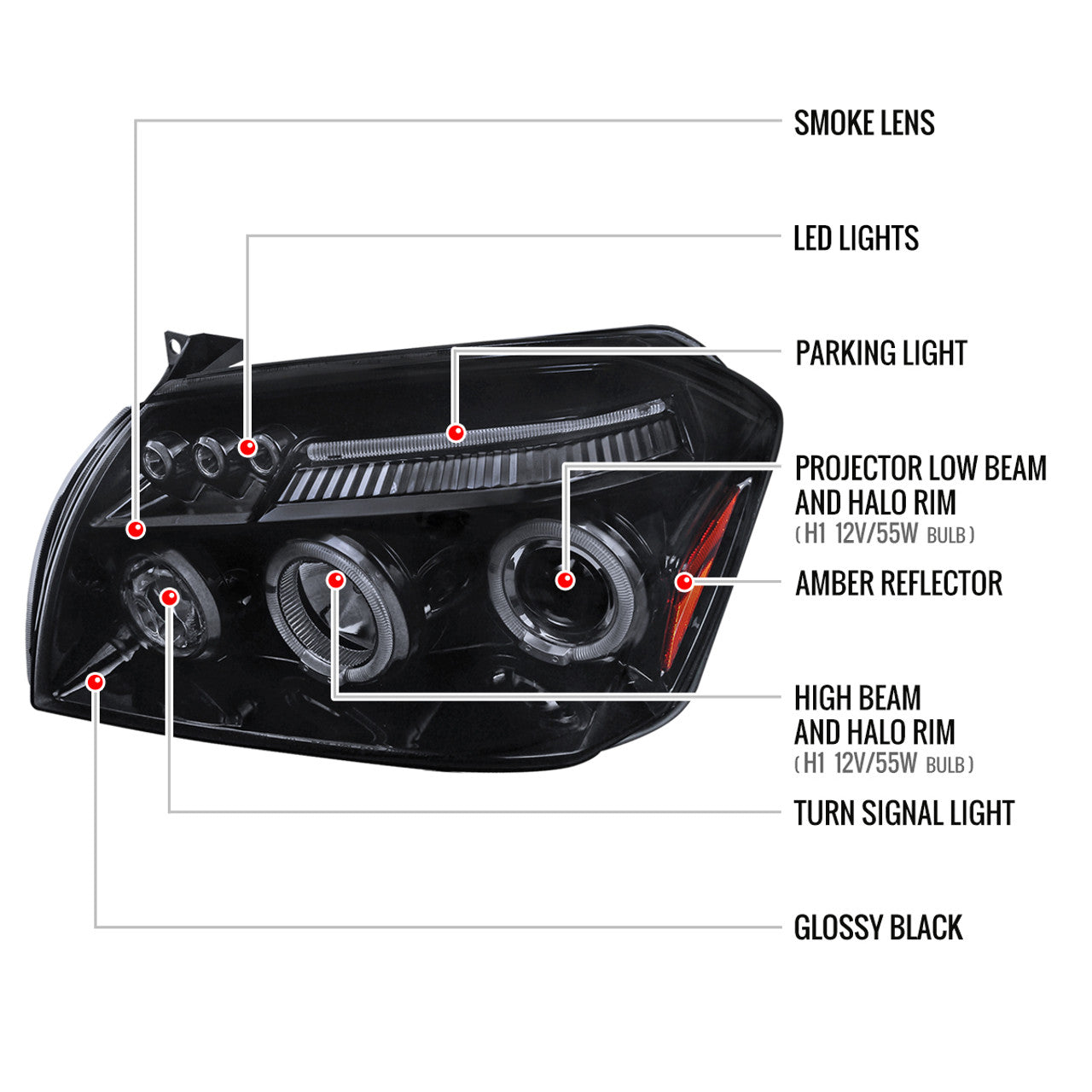 Spec D Projector Halo Headlights (Smoke): Dodge Magnum 2005 - 2007