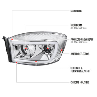 Spec D LED Projector Headlights (Chrome): Dodge Ram 2006 - 2008