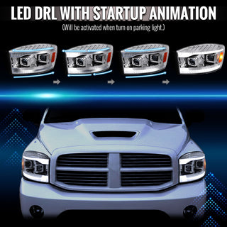 Spec D Projector Headlights Switchback LED Strips: Fits Dodge Ram 1500/2500/3500 2006-2009