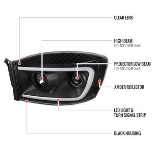 Spec D LED Projector Headlights (Matte Black): Dodge Ram 2006 - 2008