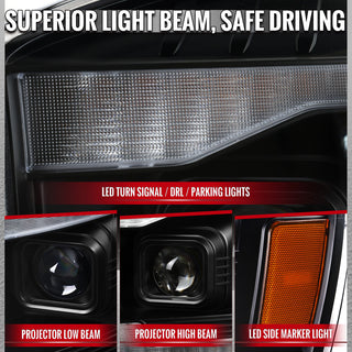 Spec D Projector Headlights Switchback LED Strips: Dodge Ram 1500 2006-2008 / Ram 2500 3500 2006-2009 - Black/Clear