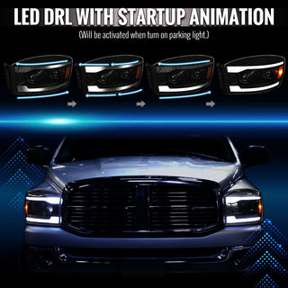 Spec D Projector Headlights Switchback LED Strips Black Housing: Fits Dodge Ram 1500/2500/3500 2006-2009