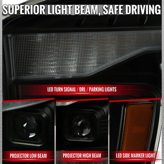 Spec D Projector Headlights Switchback LED Strips Black Housing: Fits Dodge Ram 1500/2500/3500 2006-2009