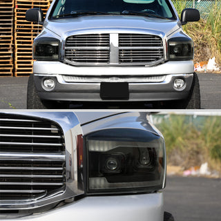 Spec D Projector Headlights Switchback LED Strips Black Housing: Fits Dodge Ram 1500/2500/3500 2006-2009