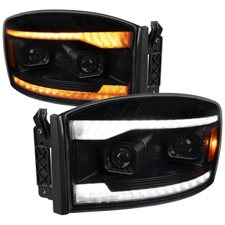 Spec D Projector Headlights Switchback LED Strips Black Housing: Fits Dodge Ram 1500/2500/3500 2006-2009