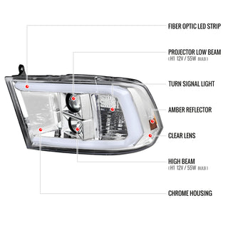 Spec D Projector Headlights w/ Light Bar (Chrome): Dodge Ram 2009 - 2018