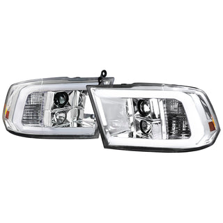 Spec D Projector Headlights w/ Light Bar (Chrome): Dodge Ram 2009 - 2018